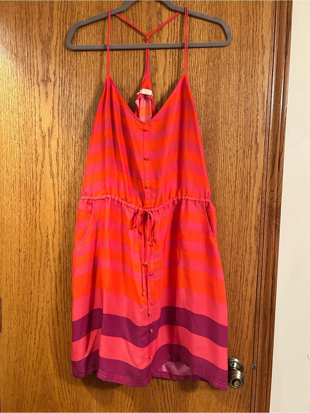 American Eagle Outfitters Striped Spaghetti Strap Dress in Pink and Orange